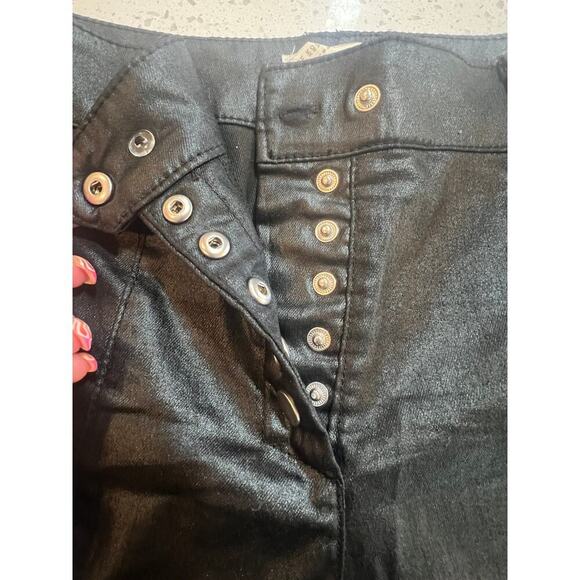 H&M BLACK SHINY PANTS BUTTON FLY WITH ANKLE ZIPPERS WOMENS SIZE 8 - Picture 3 of 6